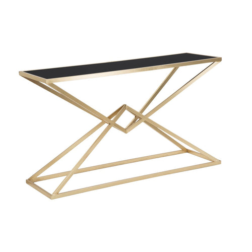 Console Piramid struttura in ferro color oro e vetro per interni