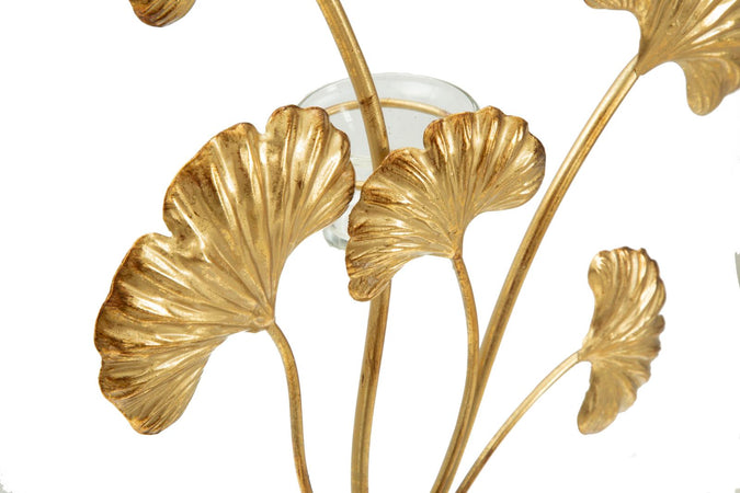 Porta candela "Iris" struttura in metallo color oro e vetro per interni