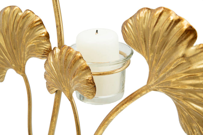 Porta candela "Iris" struttura in metallo color oro e vetro per interni
