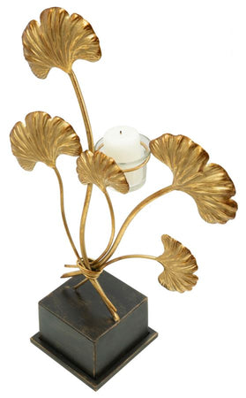 Porta candela "Iris" struttura in metallo color oro e vetro per interni