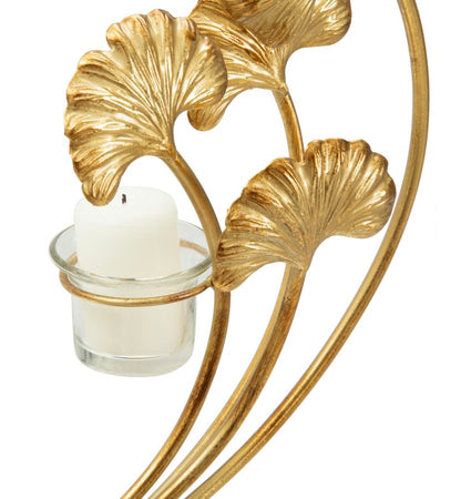 Porta candela "Iris" struttura in metallo color oro e vetro per interni