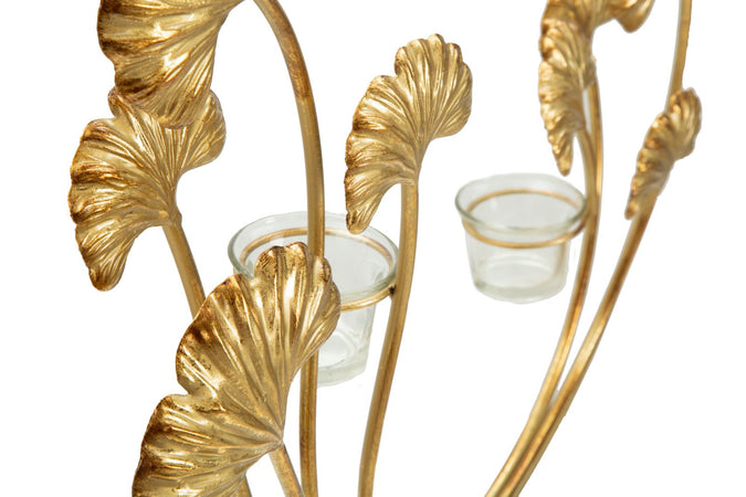 Porta candela "Iris" struttura in metallo color oro e vetro per interni