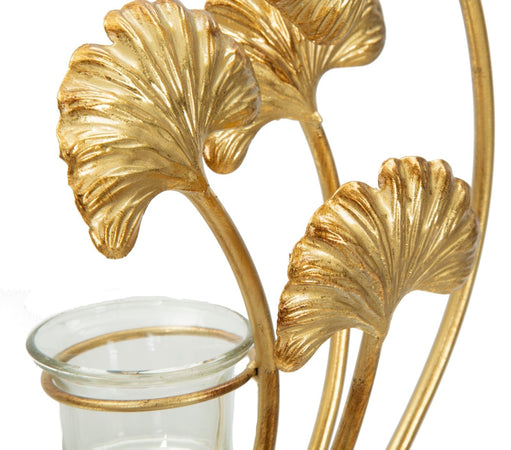 Porta candela "Iris" struttura in metallo color oro e vetro per interni