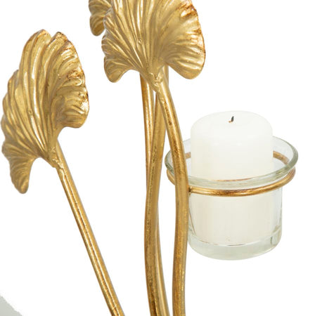 Porta candela "Iris" struttura in metallo color oro e vetro per interni