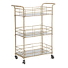 Carrello con ruote struttura in ferro color oro con 3 ripiani in specchio