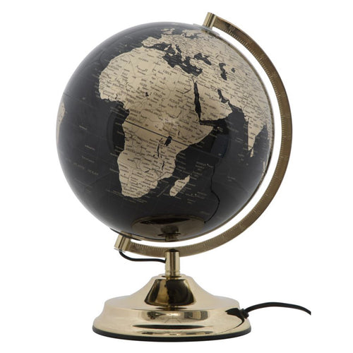 Mappamondo girevole con luce base in metallo per decorazione interni h 38 cm