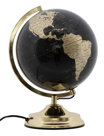 Mappamondo girevole con luce base in metallo per decorazione interni h 38 cm