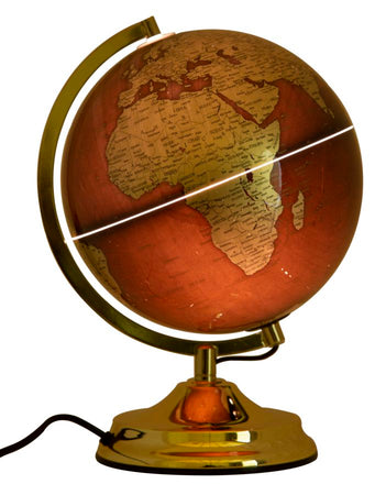 Mappamondo girevole con luce base in metallo per decorazione interni h 38 cm