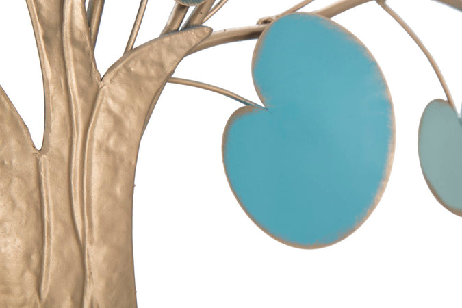Albero decorativo in ferro con foglie azzurre per decorazioni ambienti