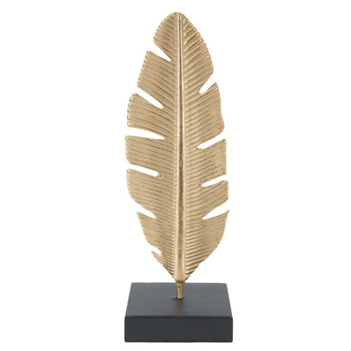Foglia decorativa in ferro color oro e base nera con porta candela per decorazioni ambienti