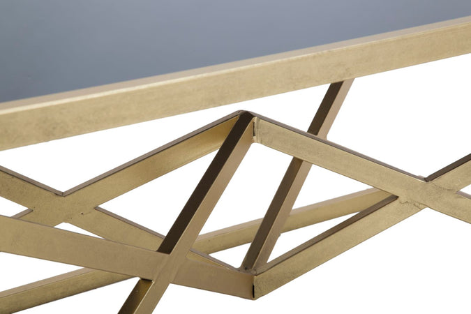 Tavolo da caffè "Piramid" struttura in ferro color oro e vetro per interni