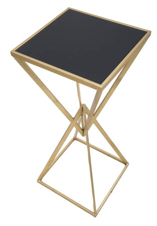 Tavolino porta telefono "Piramid" struttura in ferro color oro e vetro per interni
