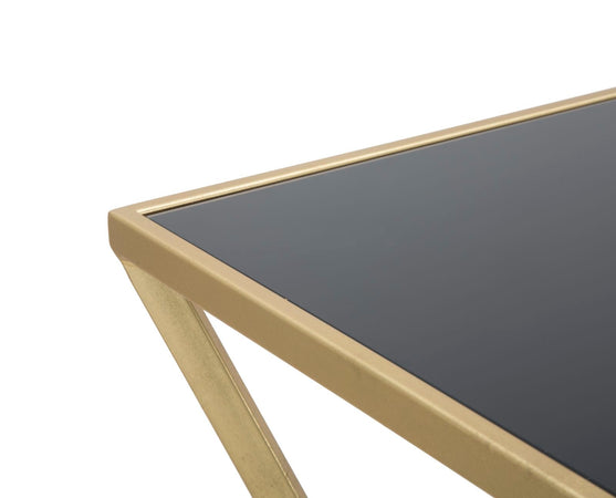 Tavolino porta telefono "Piramid" struttura in ferro color oro e vetro per interni