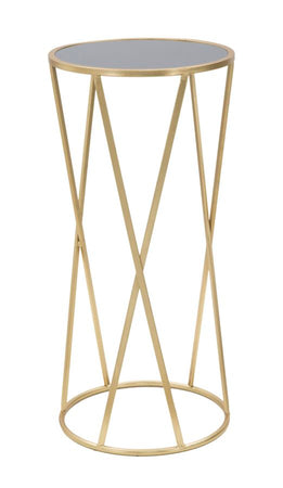 Tavolino porta telefono rotondo struttura in ferro color oro e vetro per interni