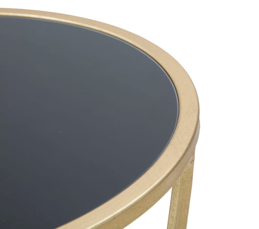 Tavolino porta telefono rotondo struttura in ferro color oro e vetro per interni