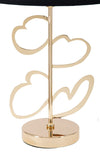 Lampada da tavolo cuori struttura in metallo color oro e nero per interni
