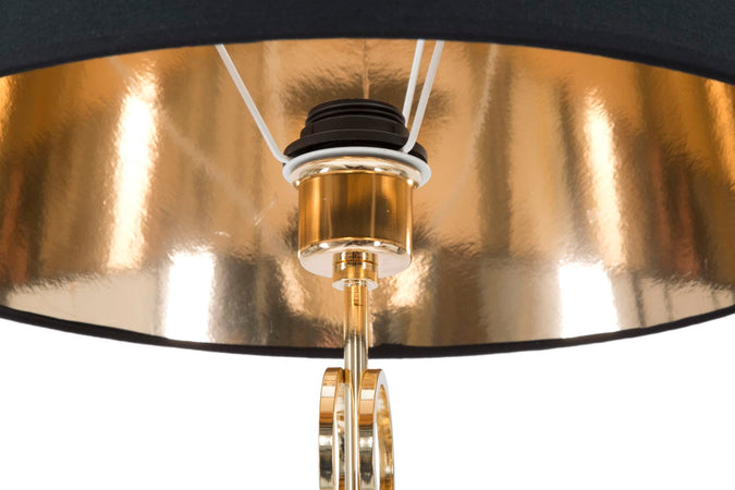 Lampada da terra struttura in metallo color oro e tessuto color nero per interni
