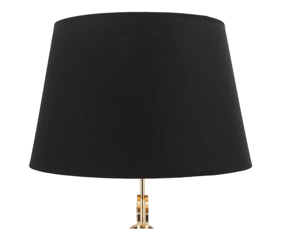 Lampada da terra struttura in metallo color oro e tessuto color nero per interni