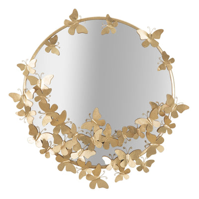 Specchio da parete con farfalle in ferro color oro per bagni e camere da letto