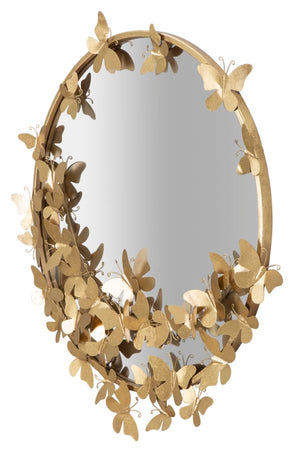 Specchio da parete con farfalle in ferro color oro per bagni e camere da letto