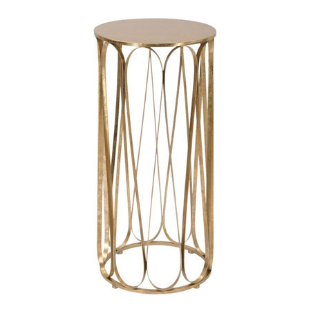 Tavolinetto porta telefono rotondo struttura in ferro color oro per interni