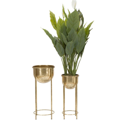 Porta fiori coppia vasi in ferro color oro per interni set da 2