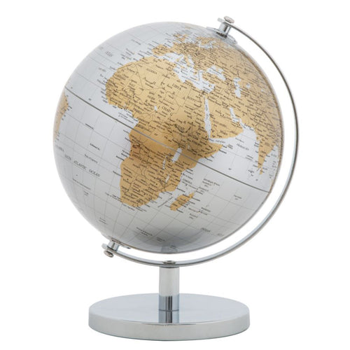 Mappamondo girevole con base in metallo per decorazione interni h 28 cm