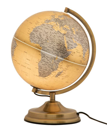 Mappamondo girevole con luce base in metallo per decorazione interni h 38 cm