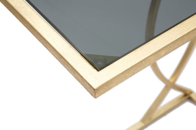 Tavolinetto da divano struttura in ferro color oro e vetro per interni