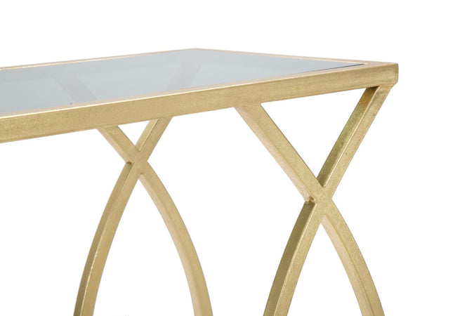 Tavolinetto da divano struttura in ferro color oro e vetro per interni