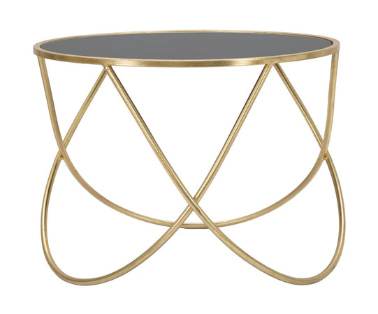 Tavolinetto ring struttura in ferro color oro e vetro per interni