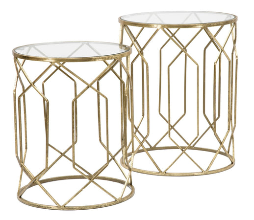 Tavolinetti "Tunisi" rotondi struttura in ferro color oro per interni set da 2