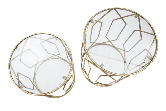 Tavolinetti "Tunisi" rotondi struttura in ferro color oro per interni set da 2