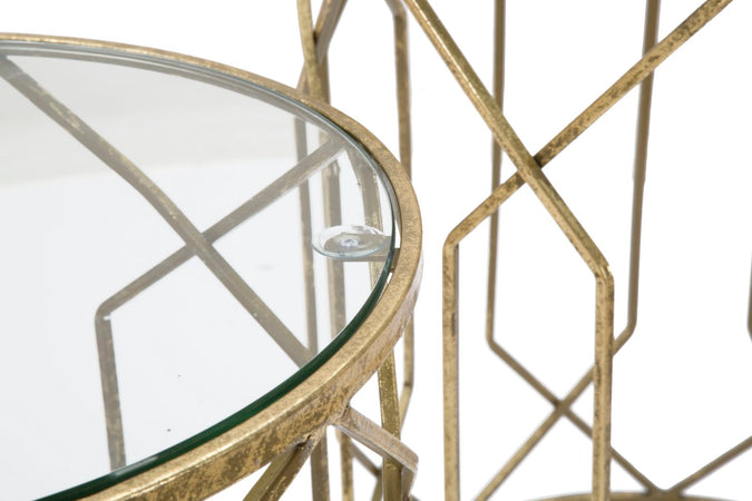 Tavolinetti "Tunisi" rotondi struttura in ferro color oro per interni set da 2