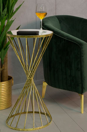 Tavolinetto "Hypnos" struttura in ferro color oro e vetro per interni