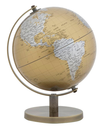 Mappamondo girevole con base in metallo per decorazione interni h 28 cm