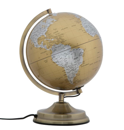 Mappamondo girevole con luce base in metallo per decorazione interni h 38 cm