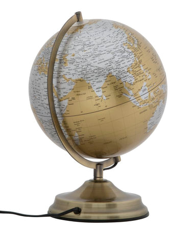 Mappamondo girevole con luce base in metallo per decorazione interni h 38 cm