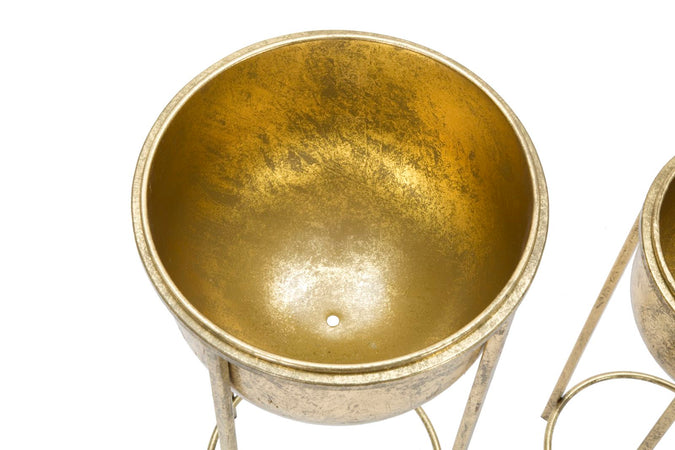 Porta fiori coppia vasi in ferro color oro per interni set da 2