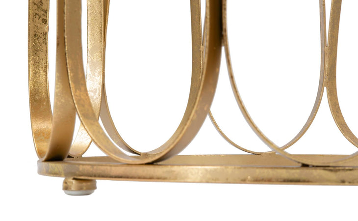 Tavolinetto porta telefono rotondo struttura in ferro color oro per interni