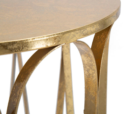 Tavolinetto porta telefono rotondo struttura in ferro color oro per interni