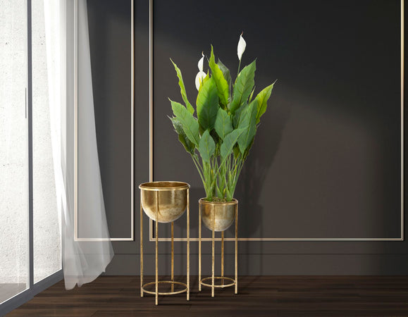 Porta fiori coppia vasi in ferro color oro per interni set da 2