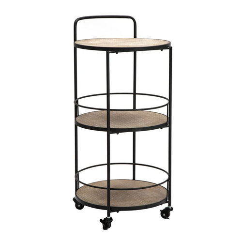 Carrello Arex con ruote struttura in ferro con 3 ripiani in legno