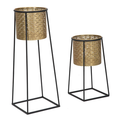 Coppia porta vasi con supporto in metallo per interni set da 2