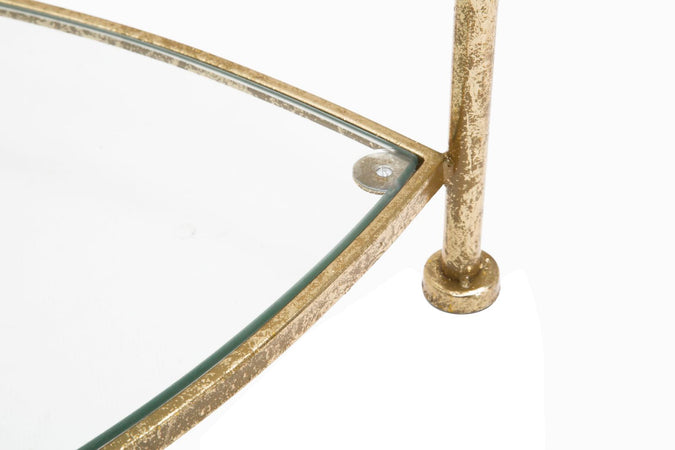 Comodino con 2 ripiani struttura in metallo color oro e vetro per interni