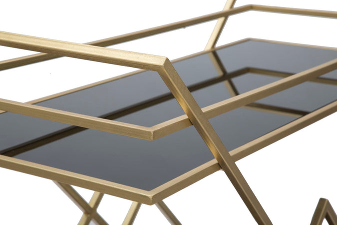 Carrello "Piramid" 2 ripiani struttura in ferro color oro con ruote per interni