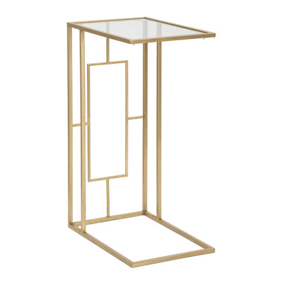 Tavolinetto da divano struttura in metallo color oro e vetro per interni