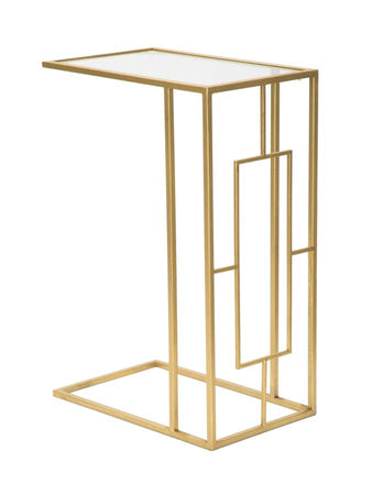 Tavolinetto da divano struttura in metallo color oro e vetro per interni