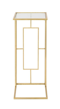 Tavolinetto da divano struttura in metallo color oro e vetro per interni