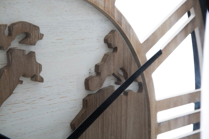 Orologio da parete in legno MDF e metallo color legno naturale per salotto e cucina